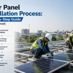 Technicians installing rooftop solar panels during the EPC installation process